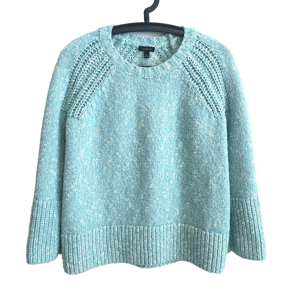 Talbots Womens Blue Marled Chunky Knit Sweater Sz S Preppy Casual Cottagecore